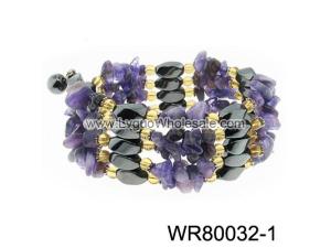 36inch Amethyst Chip Stone Magnetic Wrap Bracelet Necklace All in One Set